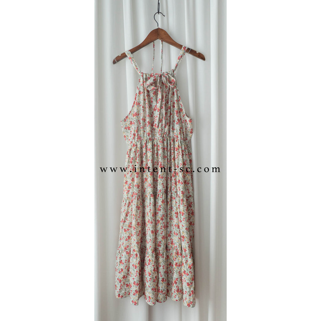 Pastel Floral 垂感淡彩可調入膊後蝴蝶飄逸裙擺, Dress/ DS9268