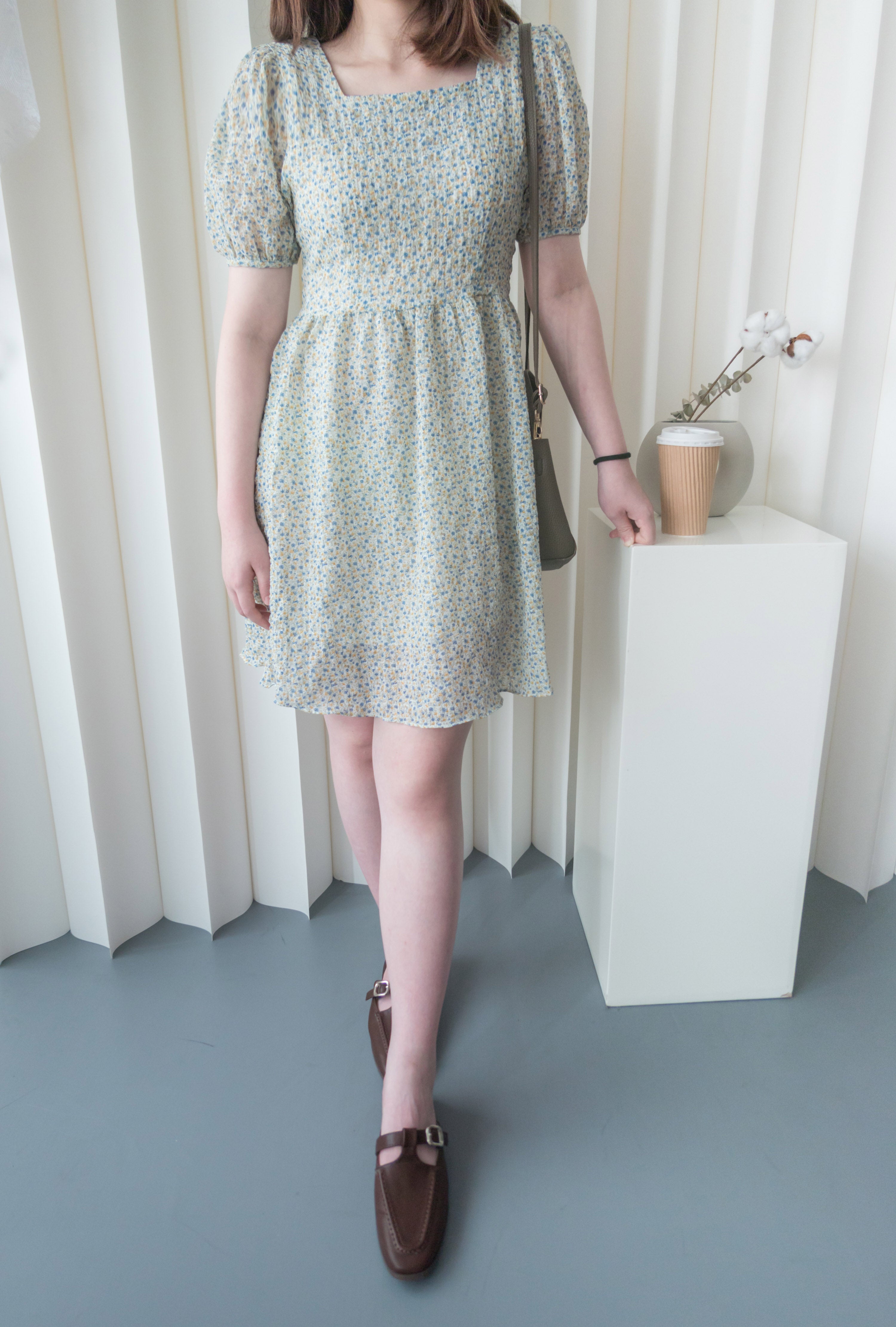 Bubble Floral 方領口泡泡䄂春日小花皺皺連身裙,Dress/ DS9264 (pink sold out)