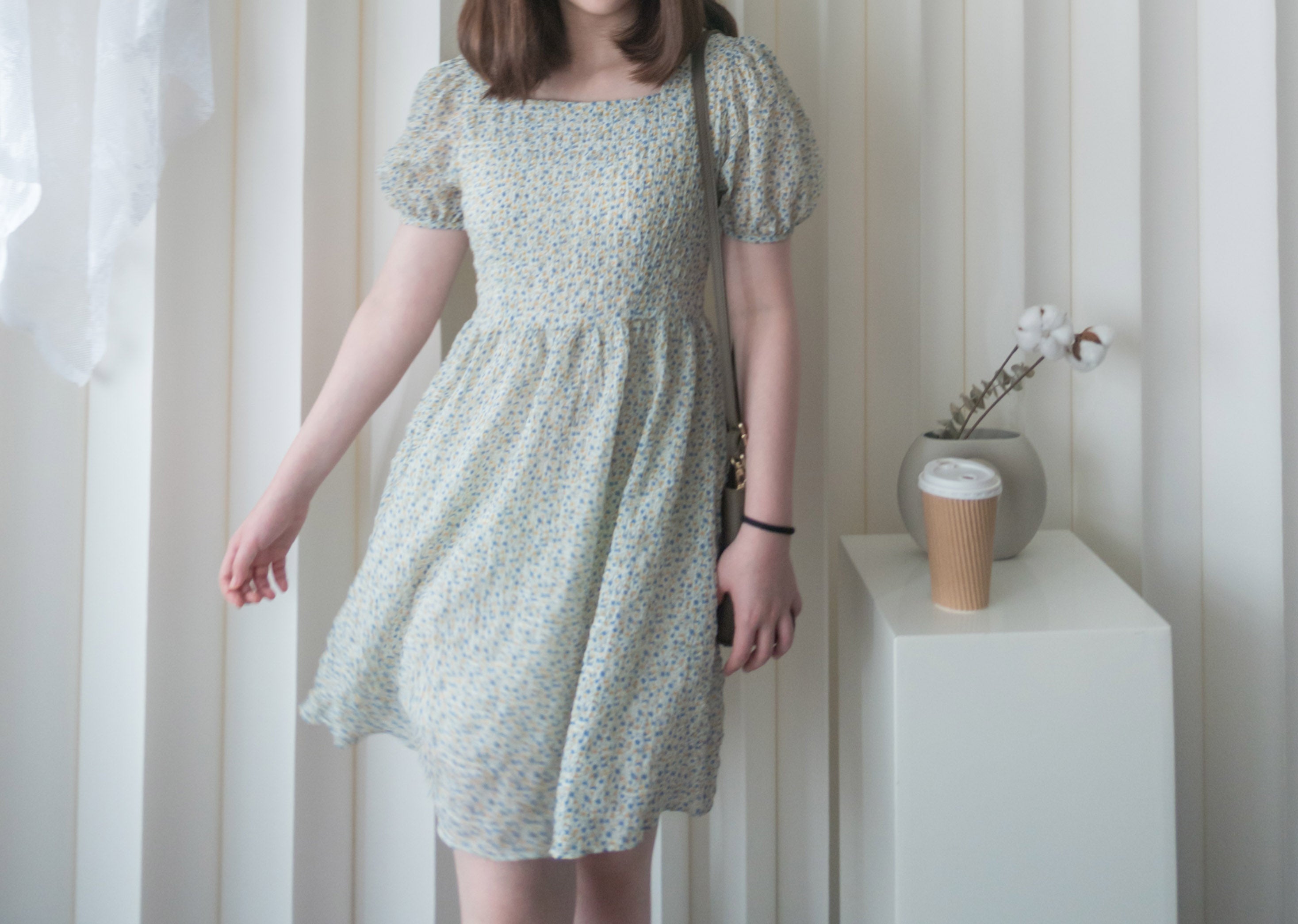 Bubble Floral 方領口泡泡䄂春日小花皺皺連身裙,Dress/ DS9264 (pink sold out)