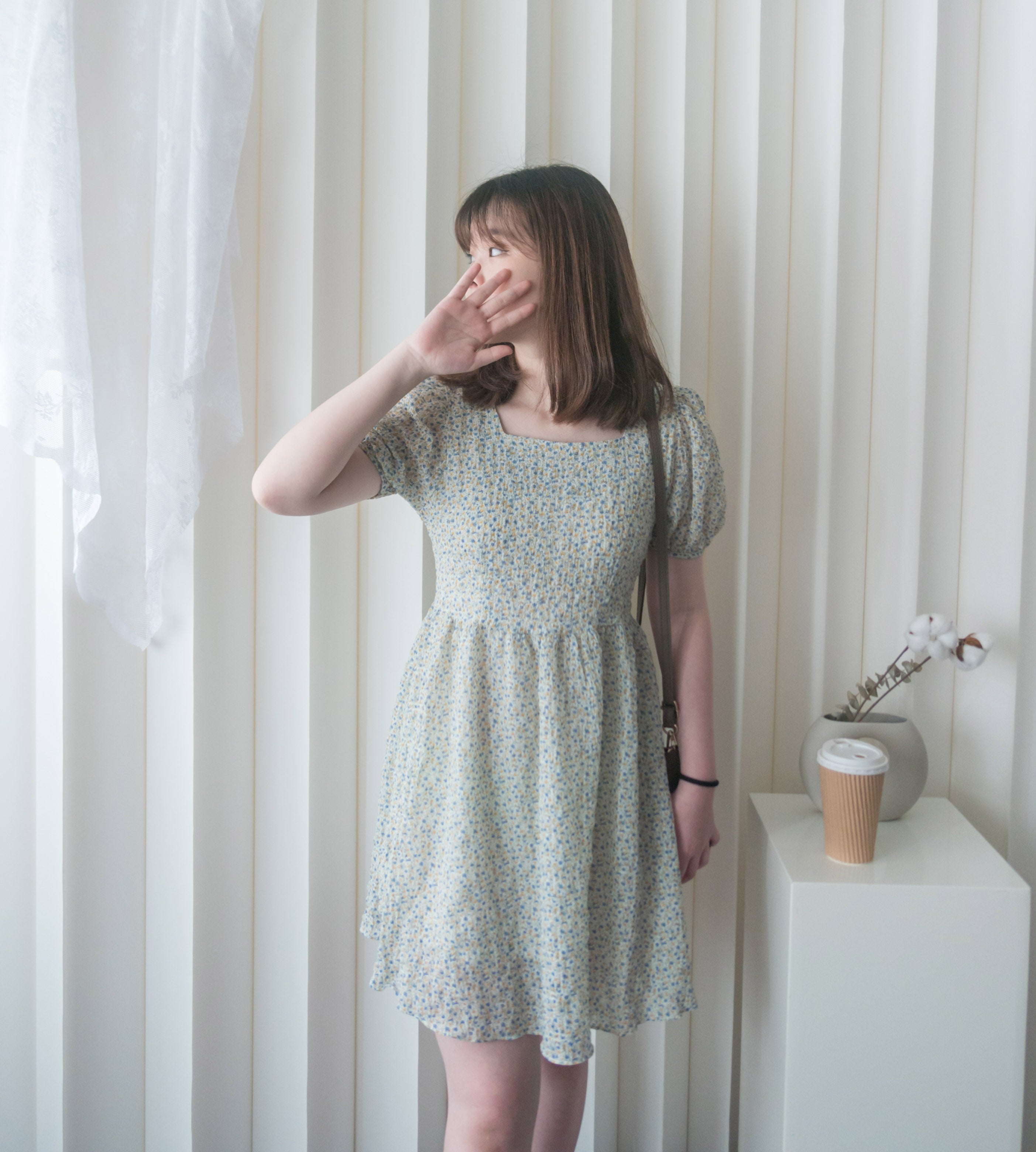 Bubble Floral 方領口泡泡䄂春日小花皺皺連身裙,Dress/ DS9264 (pink sold out)