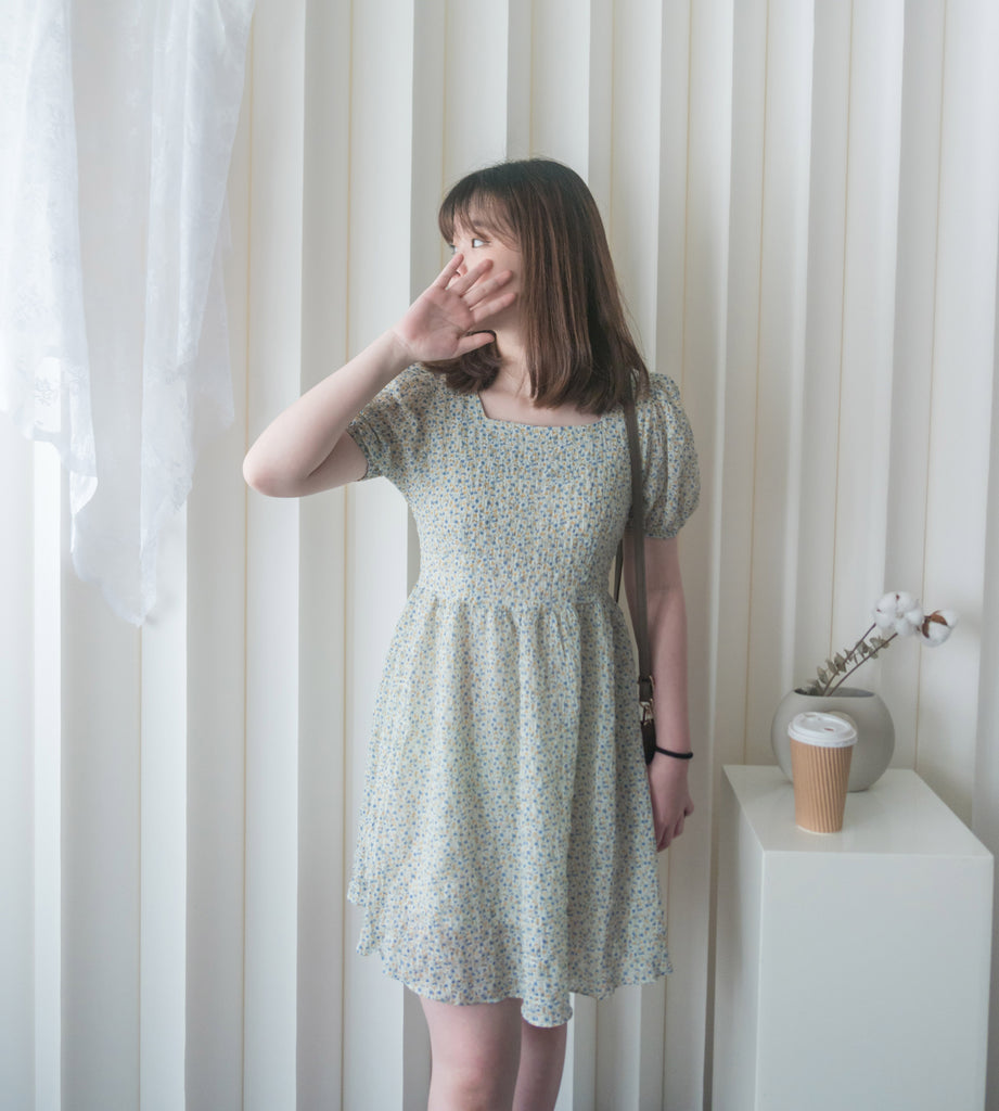 Bubble Floral 方領口泡泡䄂春日小花皺皺連身裙,Dress/ DS9264 (pink sold out)
