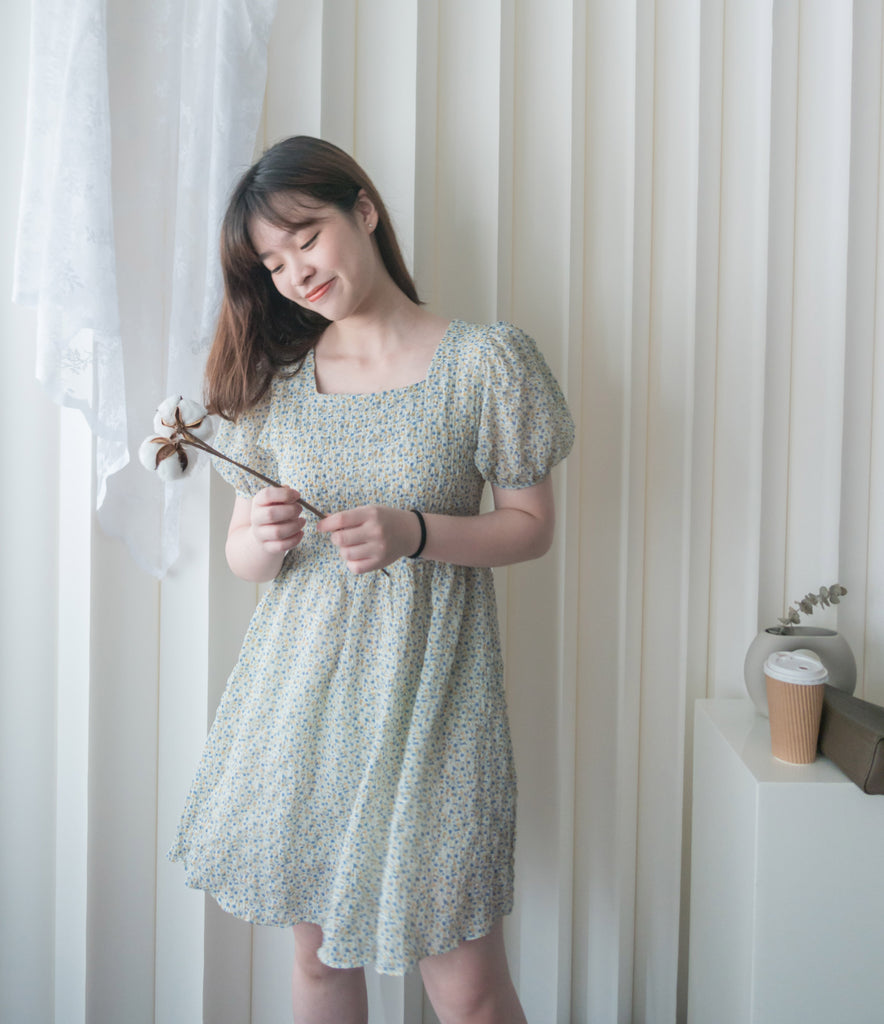 Bubble Floral 方領口泡泡䄂春日小花皺皺連身裙,Dress/ DS9264 (pink sold out)