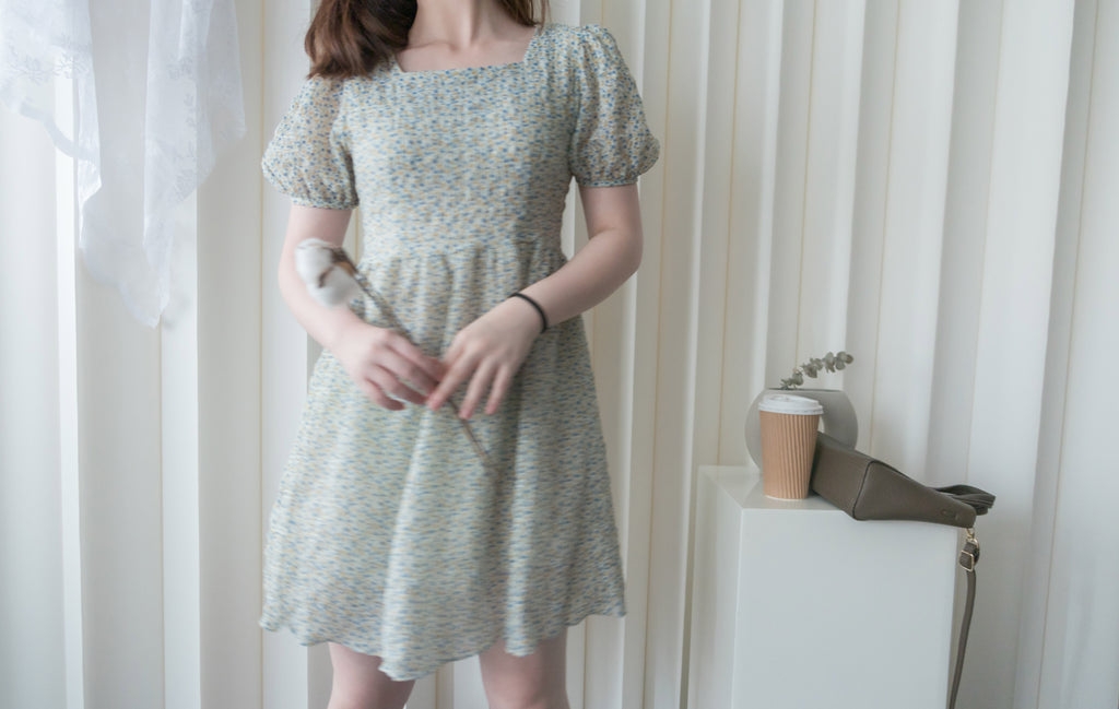 Bubble Floral 方領口泡泡䄂春日小花皺皺連身裙,Dress/ DS9264 (pink sold out)