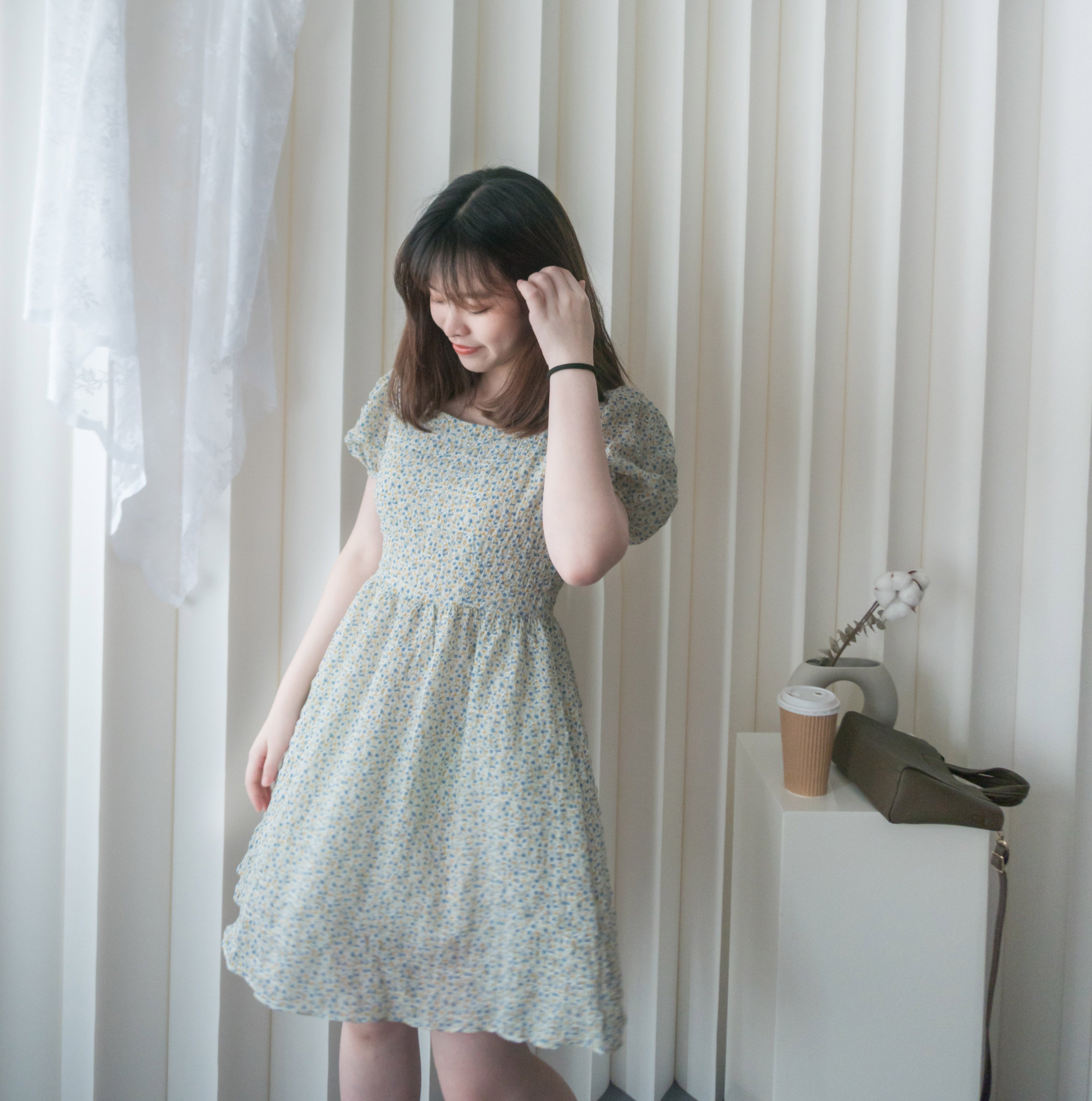Bubble Floral 方領口泡泡䄂春日小花皺皺連身裙,Dress/ DS9264 (pink sold out)