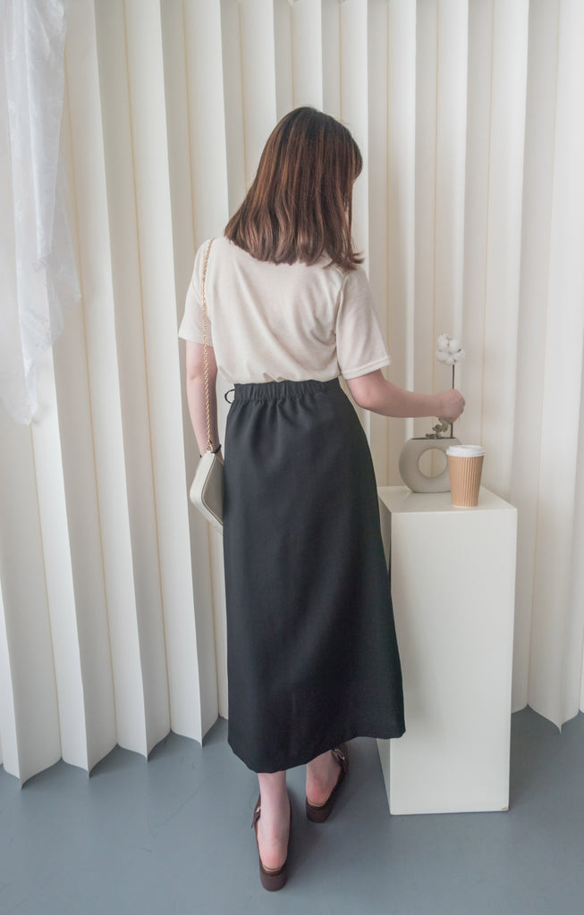 Ribbons Pleated 顯腰身內鈕扣質感雙蝴蝶結半身裙, Skirt/ SK8713
