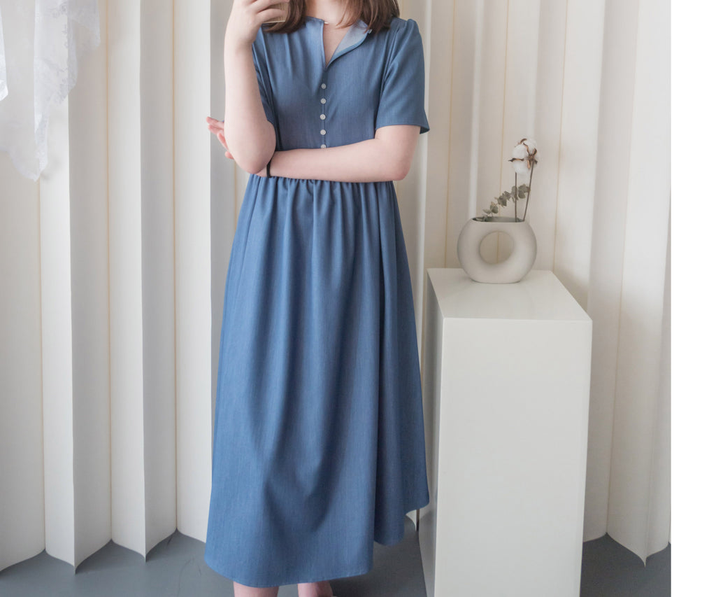 Denim 輕盈牛仔正反兩穿腰間車褶連身裙, Dress/ DS9225
