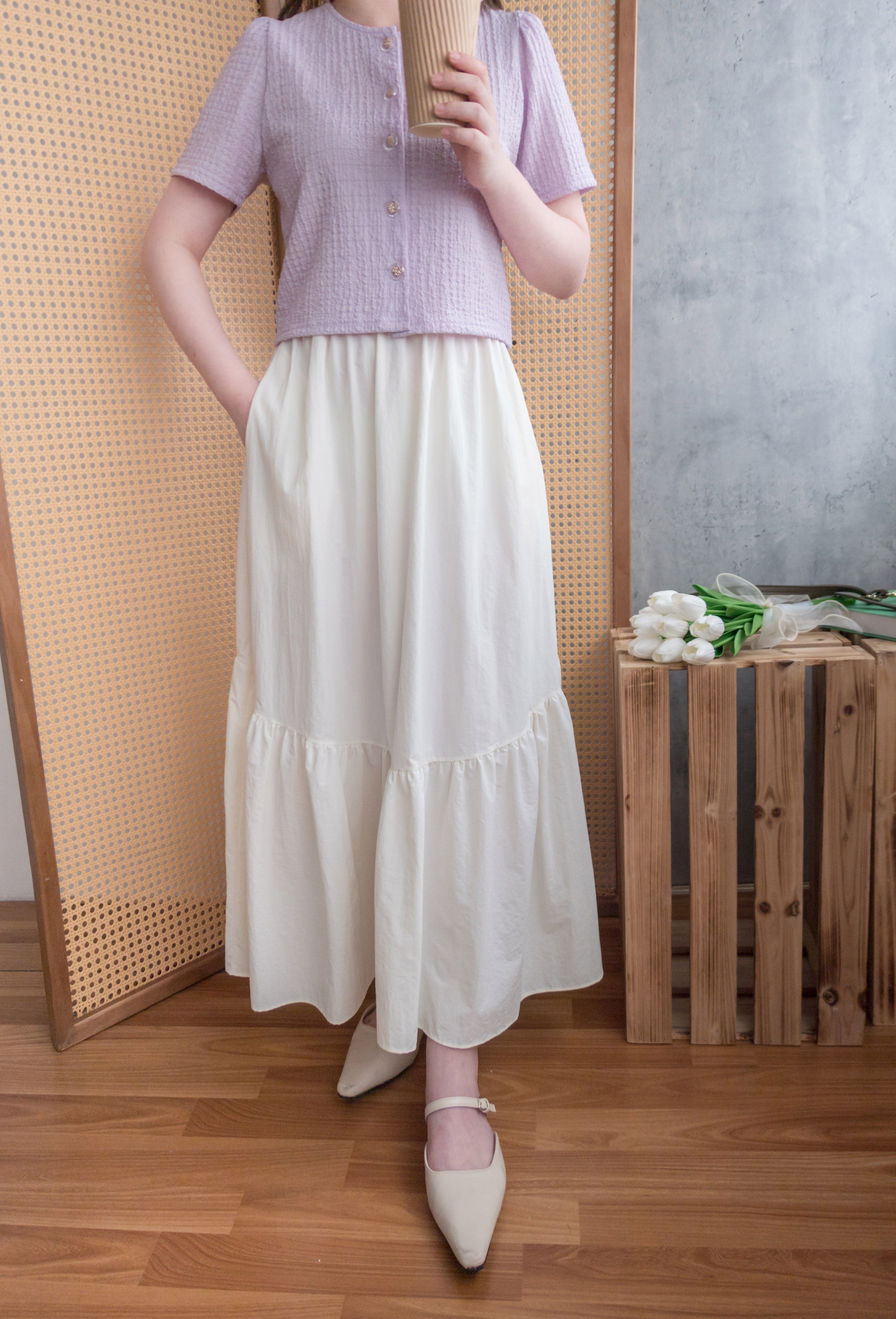 2-way White 淺色系兩種設計傘型口袋半身裙, Skirt/ SK8715