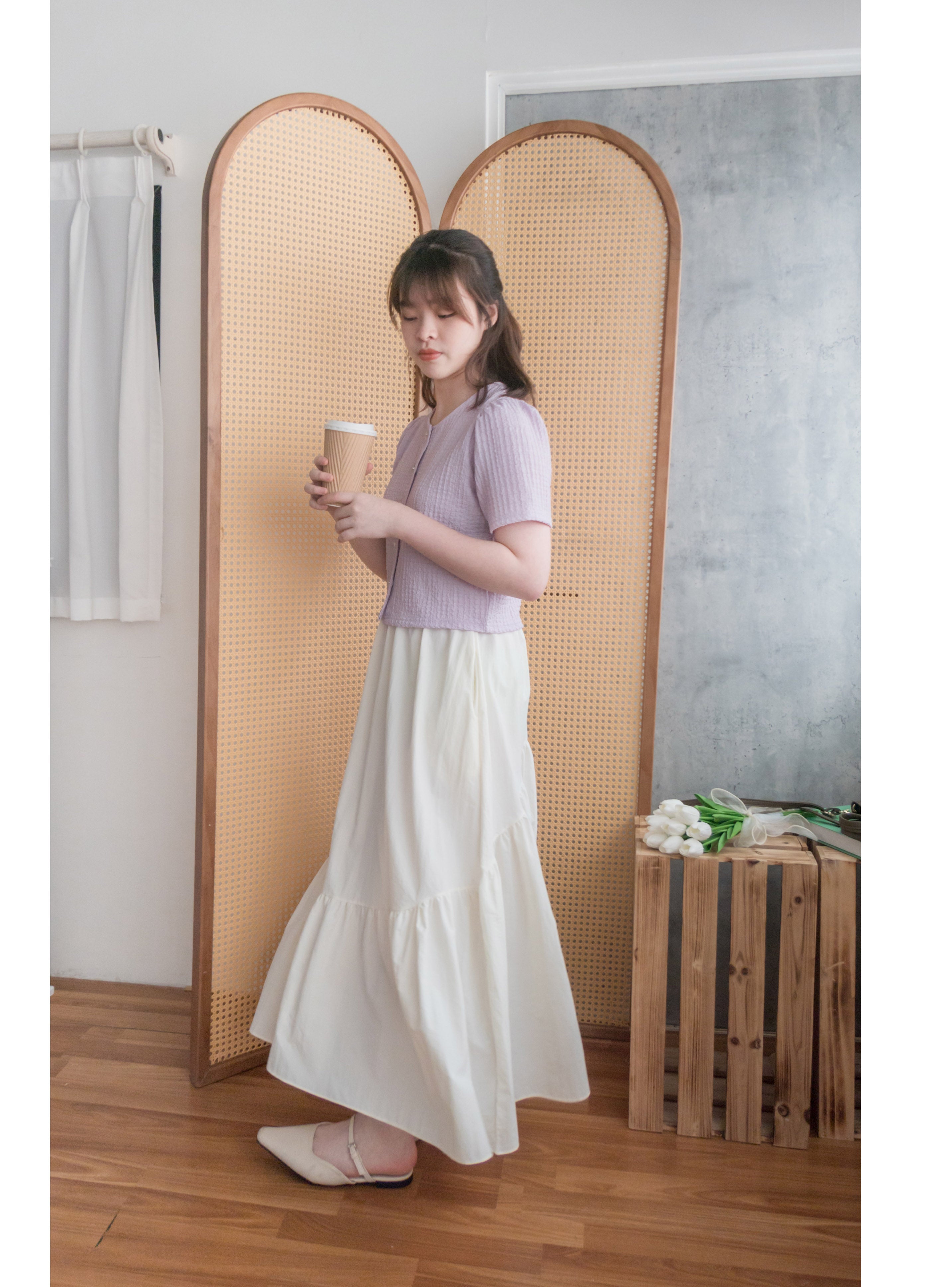 2-way White 淺色系兩種設計傘型口袋半身裙, Skirt/ SK8715