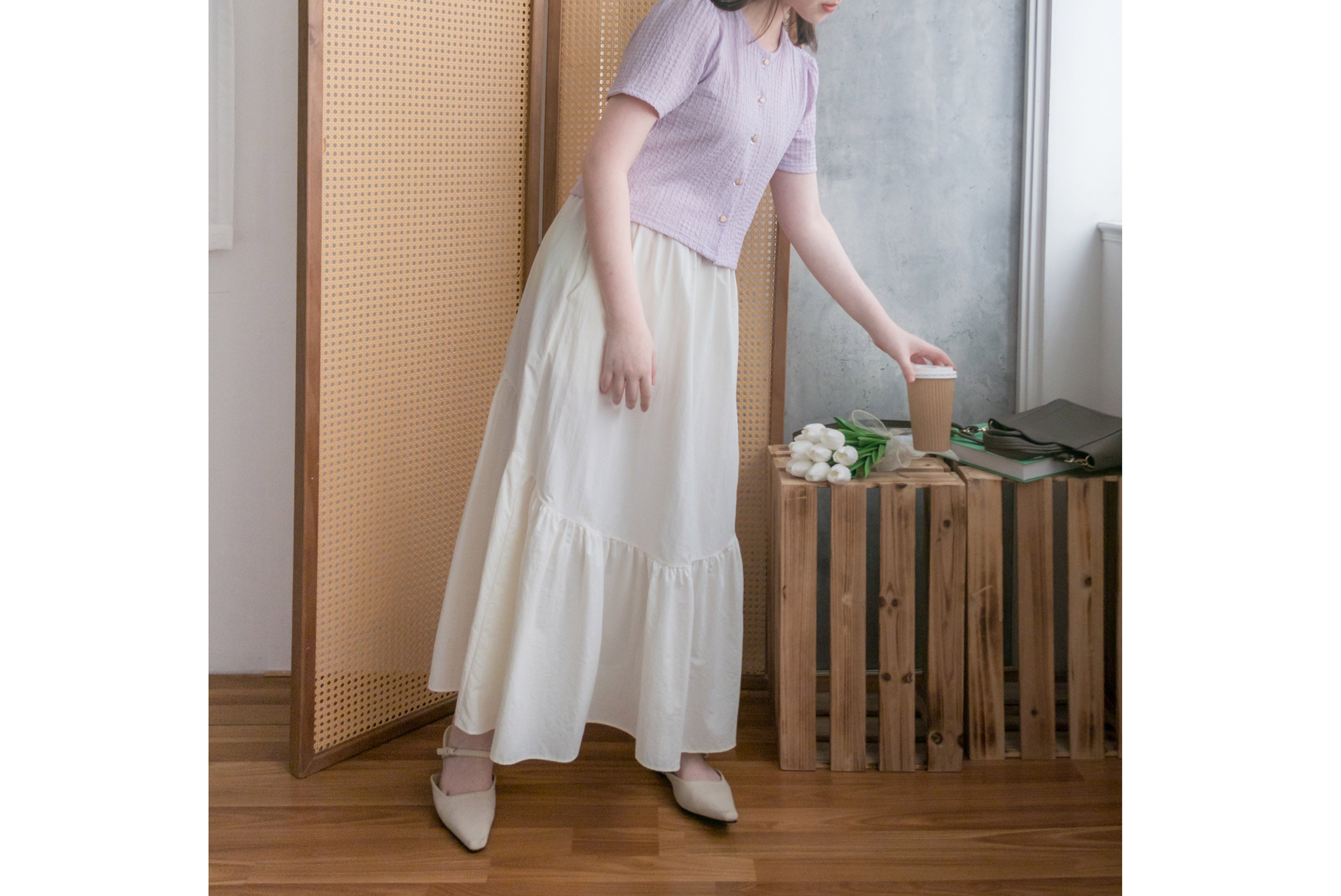 2-way White 淺色系兩種設計傘型口袋半身裙, Skirt/ SK8715