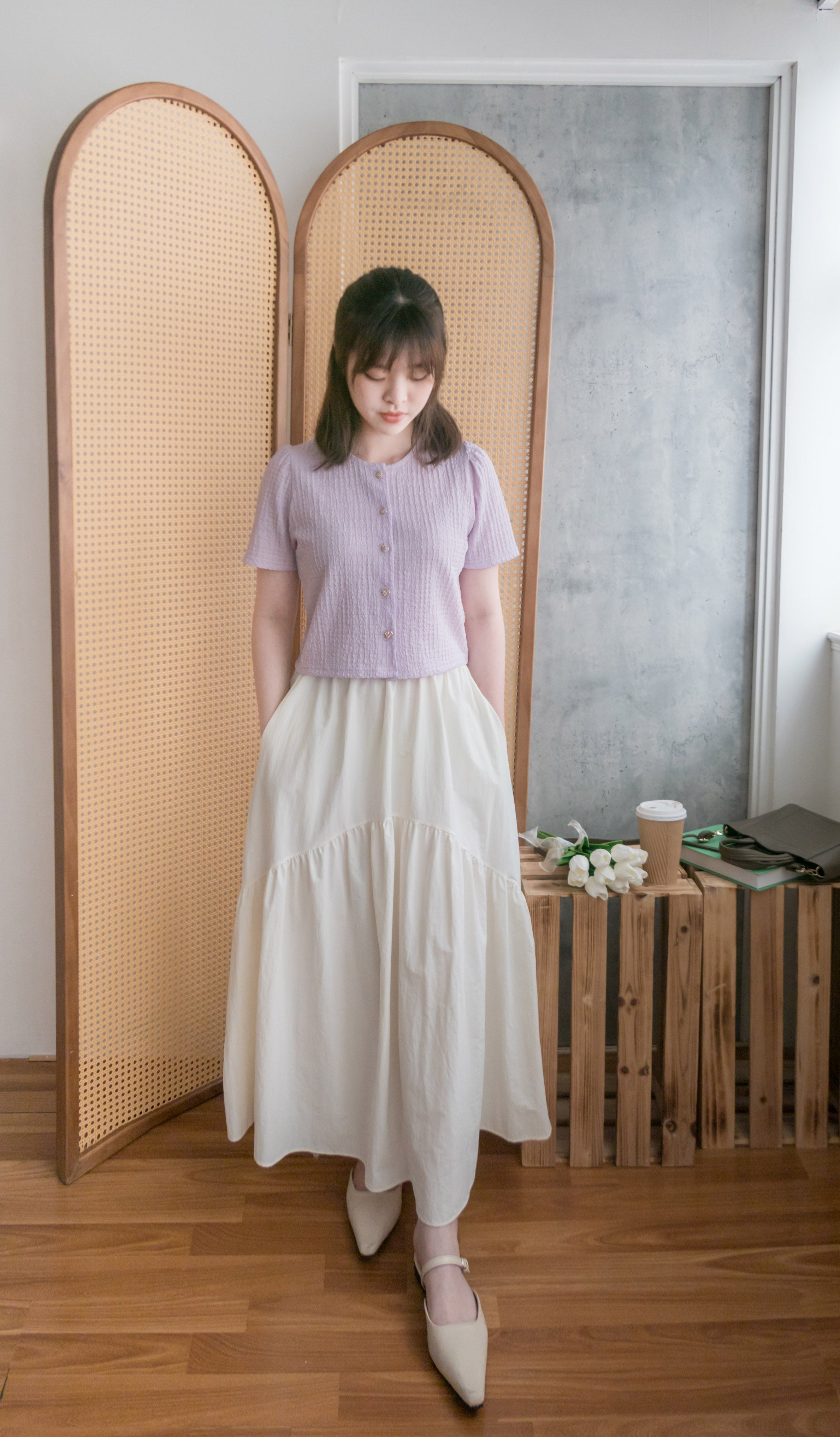 2-way White 淺色系兩種設計傘型口袋半身裙, Skirt/ SK8715