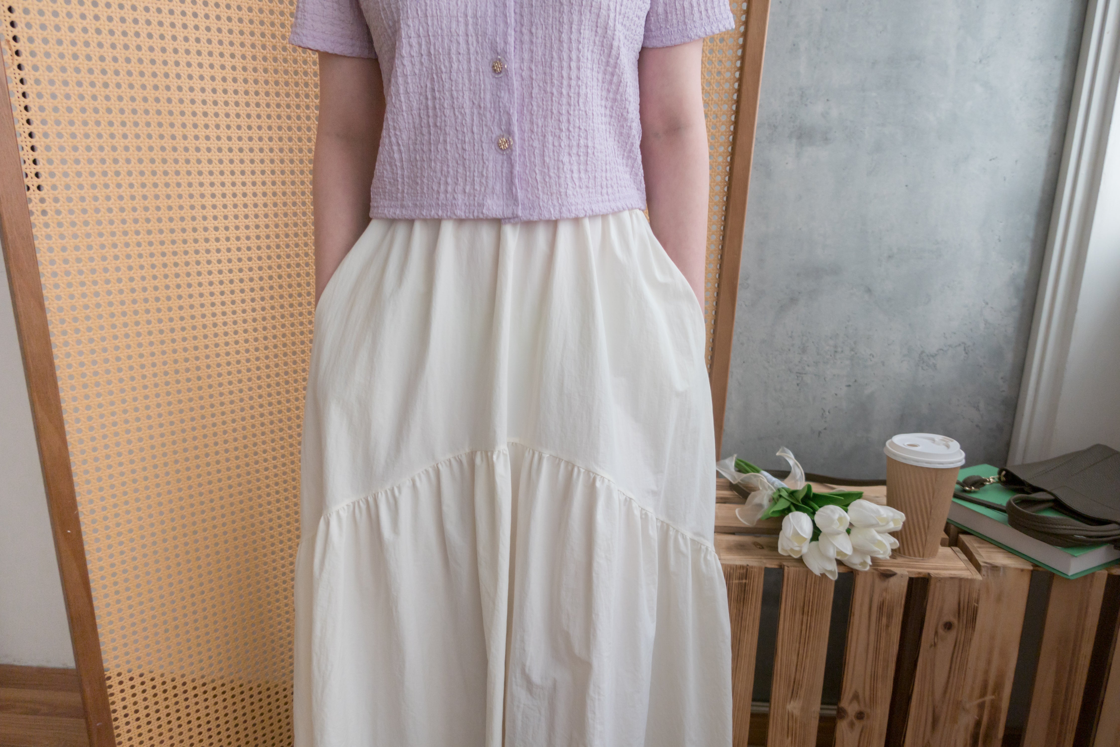 2-way White 淺色系兩種設計傘型口袋半身裙, Skirt/ SK8715