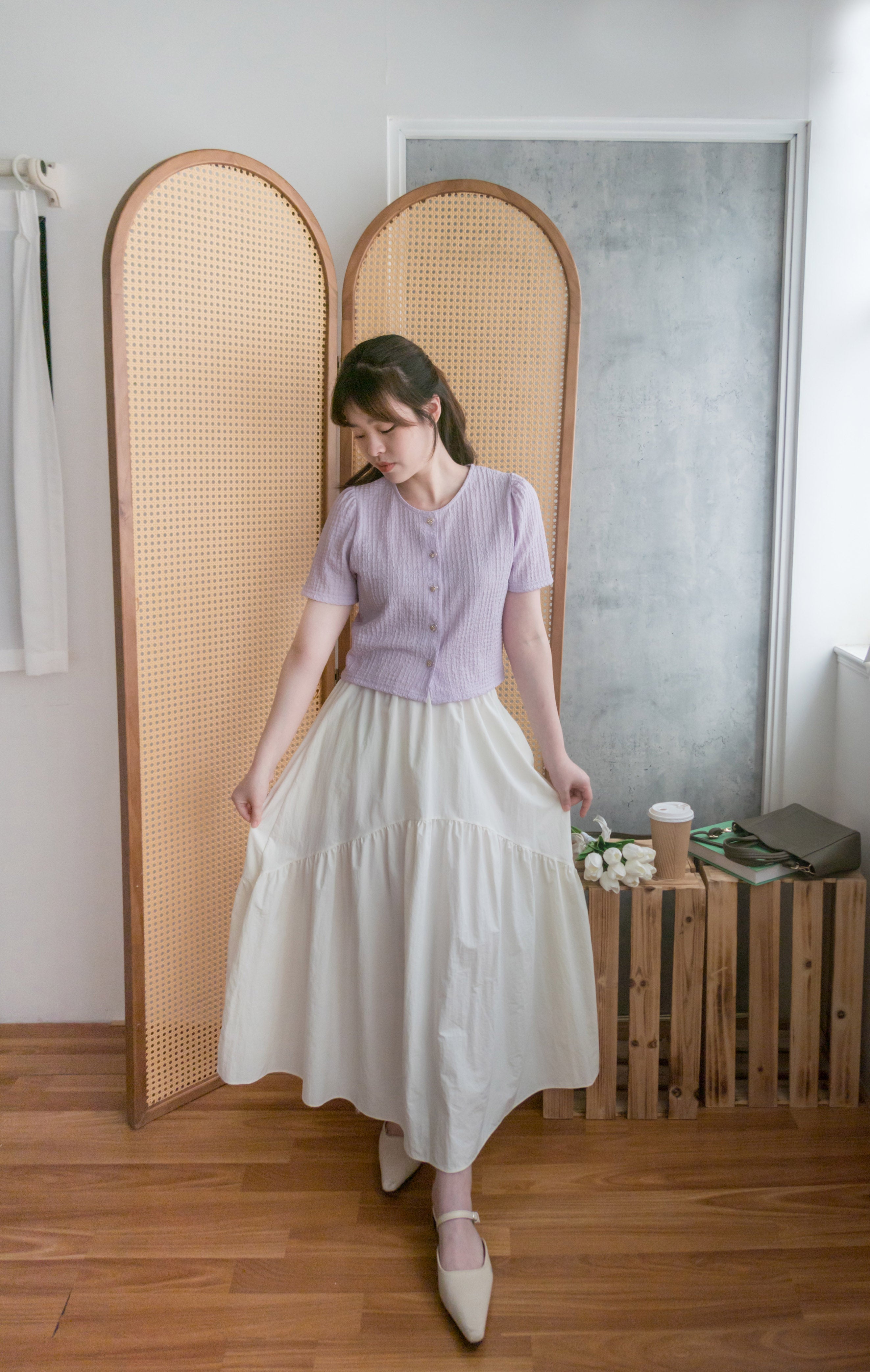 2-way White 淺色系兩種設計傘型口袋半身裙, Skirt/ SK8715