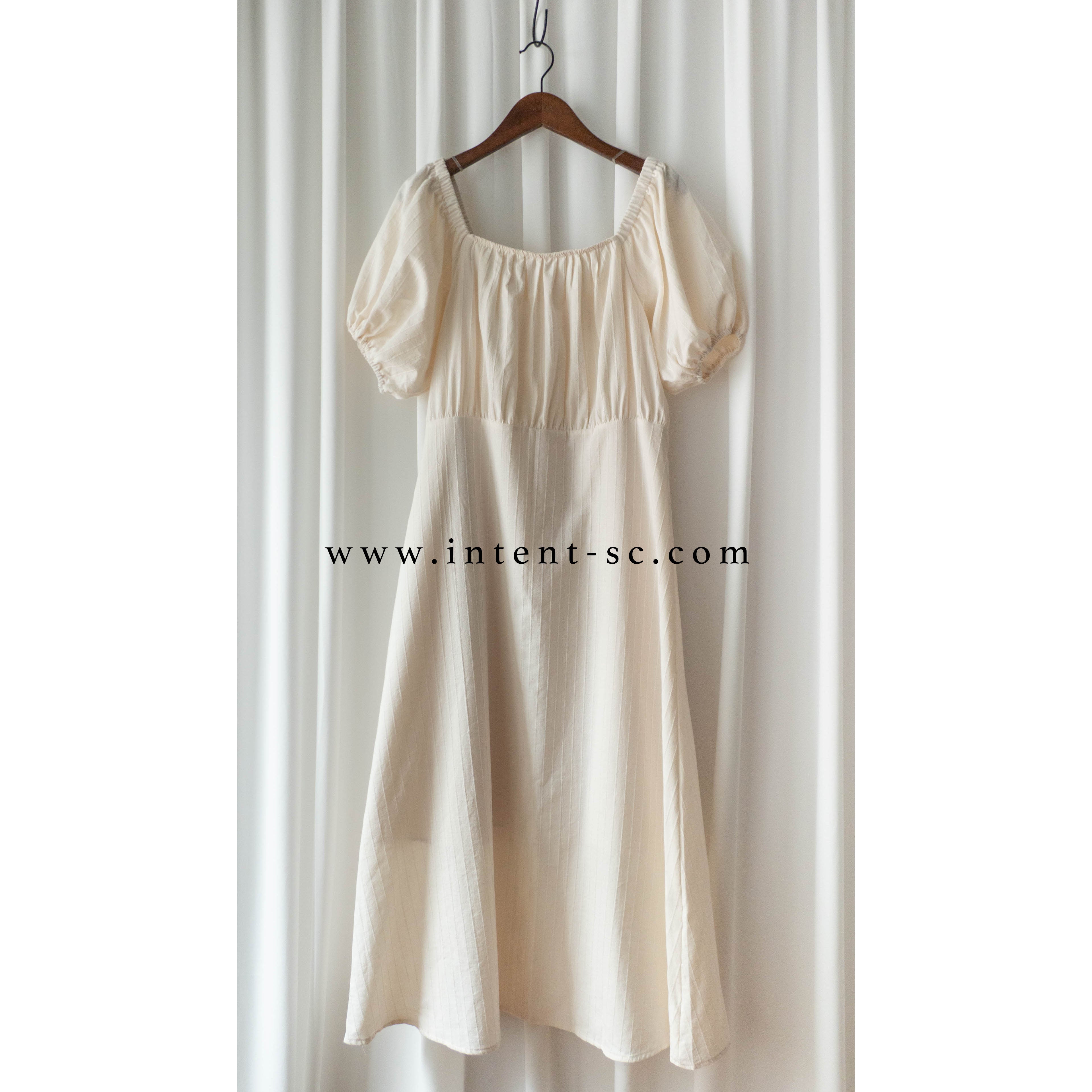Ivory 復古優雅平領不貼直身條紋連身裙, Dress/ DS9262