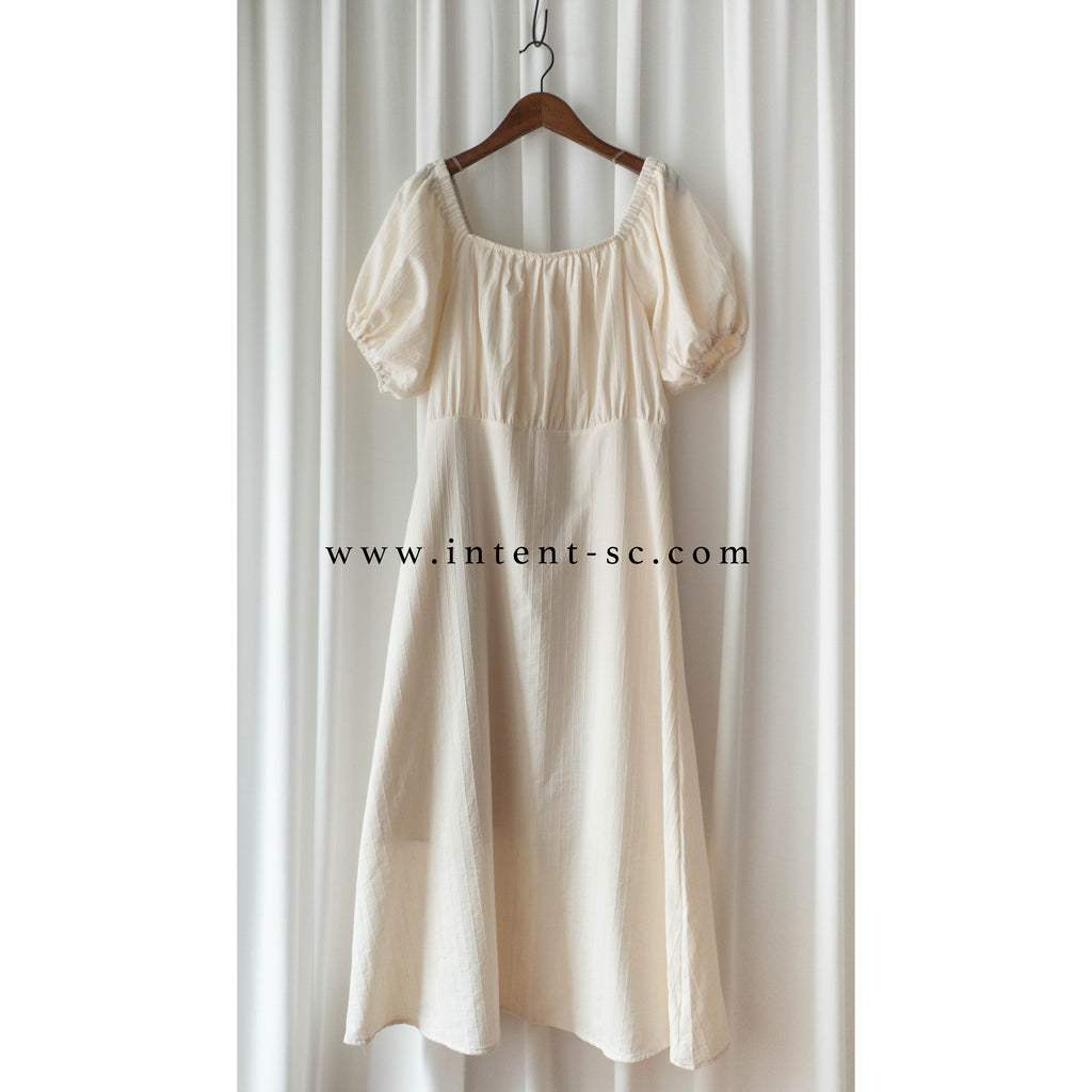 Ivory 復古優雅平領不貼直身條紋連身裙, Dress/ DS9262
