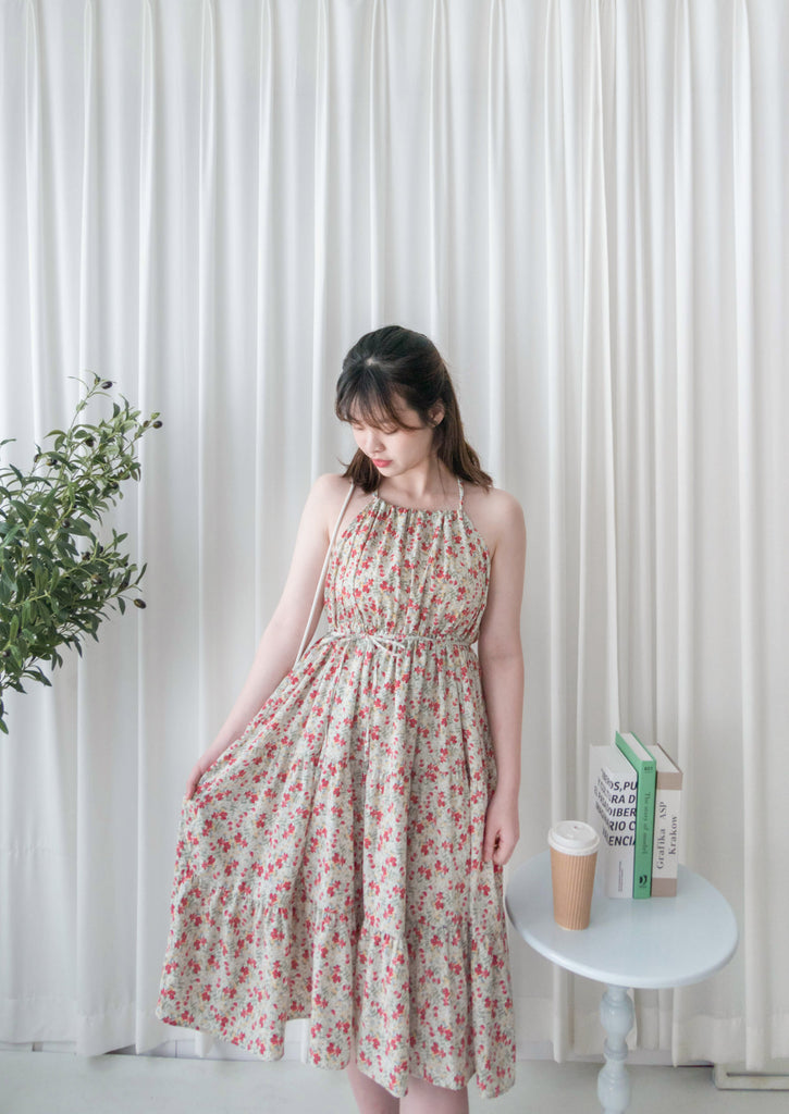 Pastel Floral 垂感淡彩可調入膊後蝴蝶飄逸裙擺, Dress/ DS9268