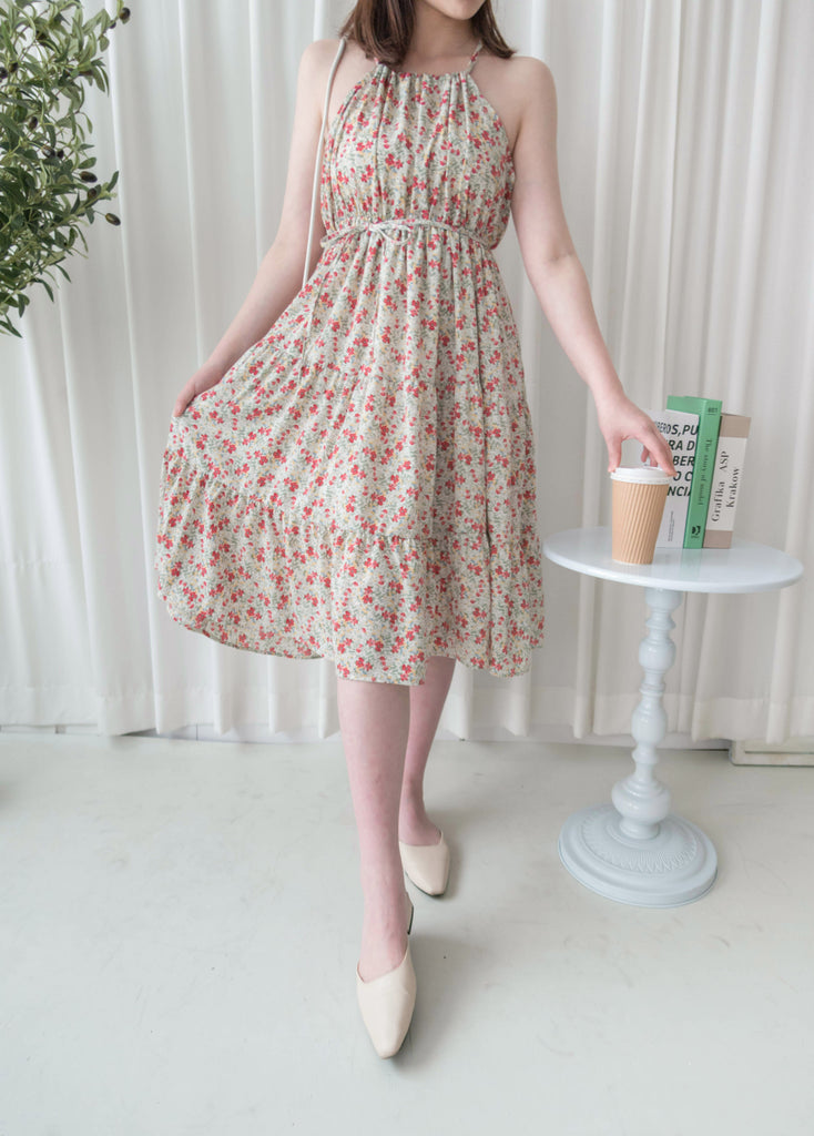 Pastel Floral 垂感淡彩可調入膊後蝴蝶飄逸裙擺, Dress/ DS9268