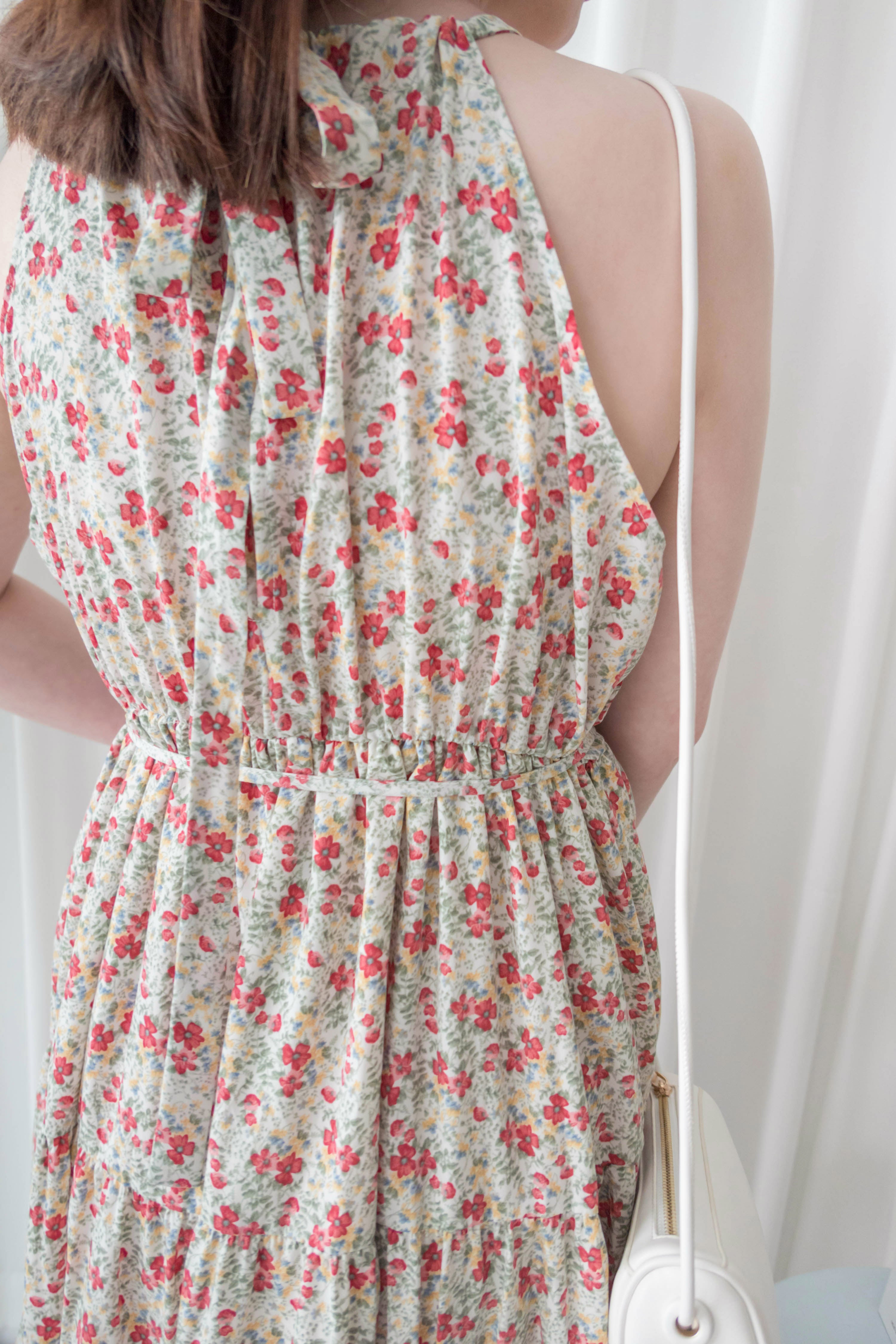 Pastel Floral 垂感淡彩可調入膊後蝴蝶飄逸裙擺, Dress/ DS9268