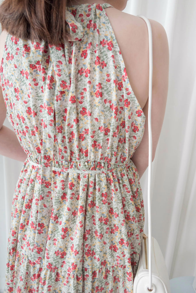 Pastel Floral 垂感淡彩可調入膊後蝴蝶飄逸裙擺, Dress/ DS9268