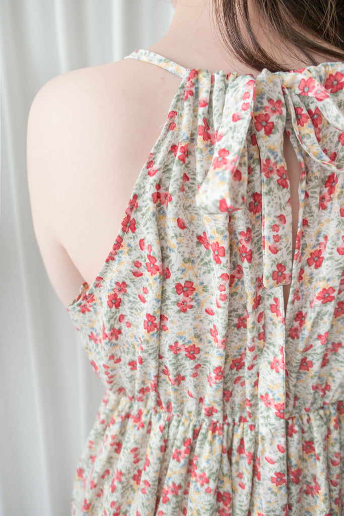 Pastel Floral 垂感淡彩可調入膊後蝴蝶飄逸裙擺, Dress/ DS9268