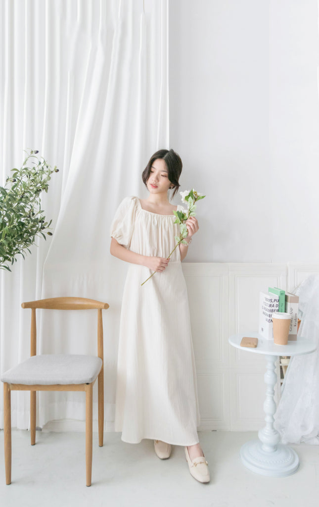 Ivory 復古優雅平領不貼直身條紋連身裙, Dress/ DS9262