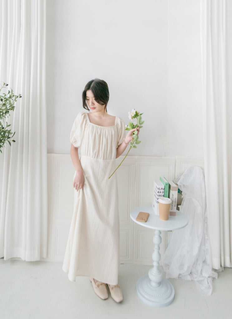 Ivory 復古優雅平領不貼直身條紋連身裙, Dress/ DS9262