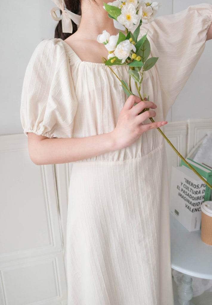 Ivory 復古優雅平領不貼直身條紋連身裙, Dress/ DS9262