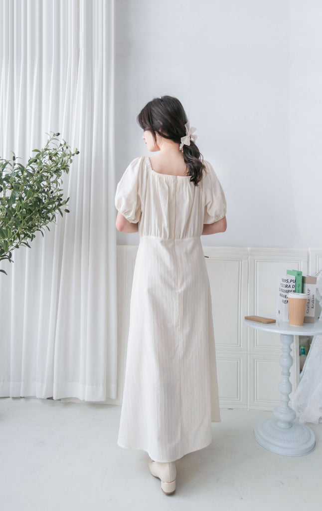 Ivory 復古優雅平領不貼直身條紋連身裙, Dress/ DS9262