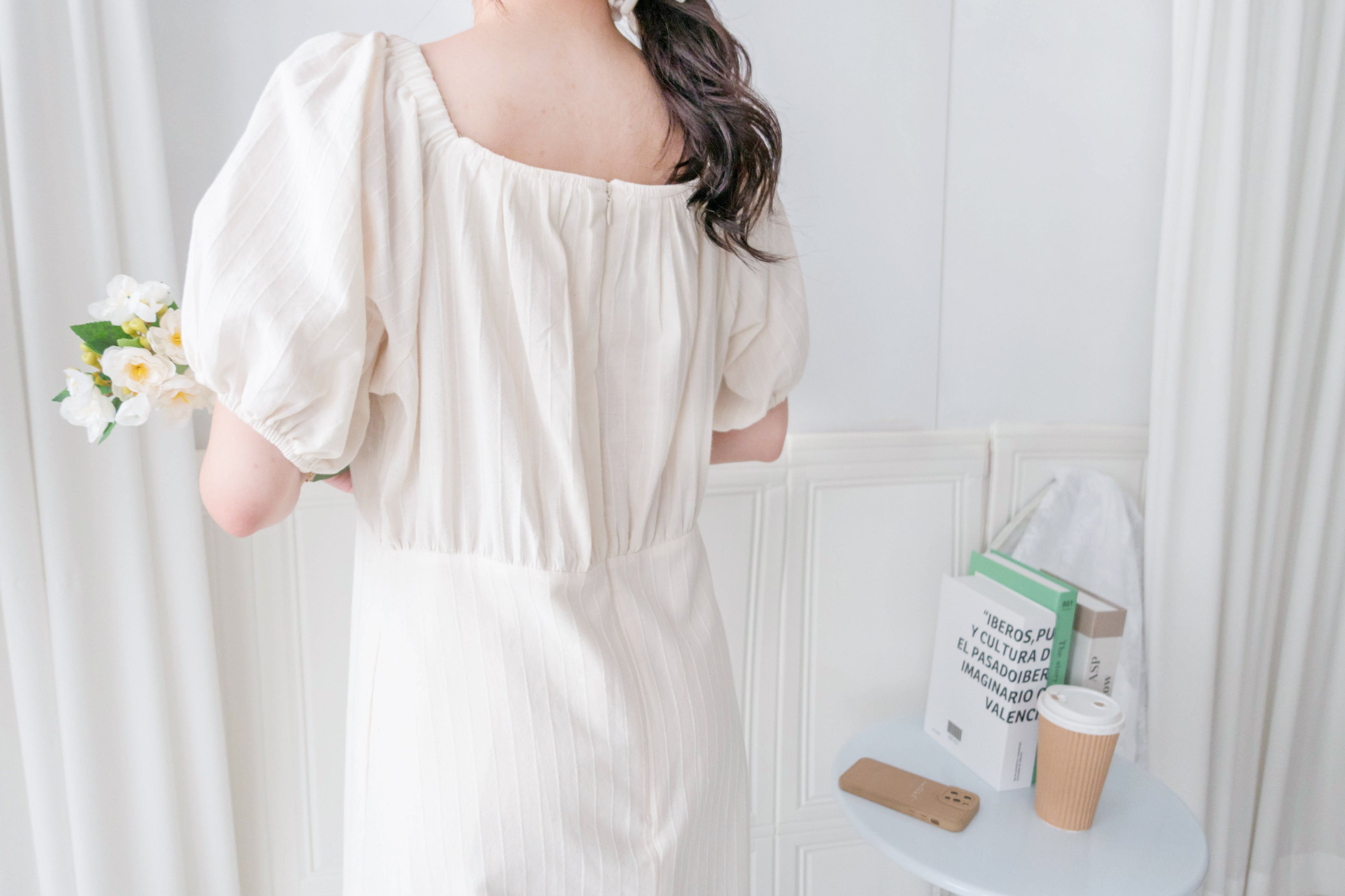 Ivory 復古優雅平領不貼直身條紋連身裙, Dress/ DS9262
