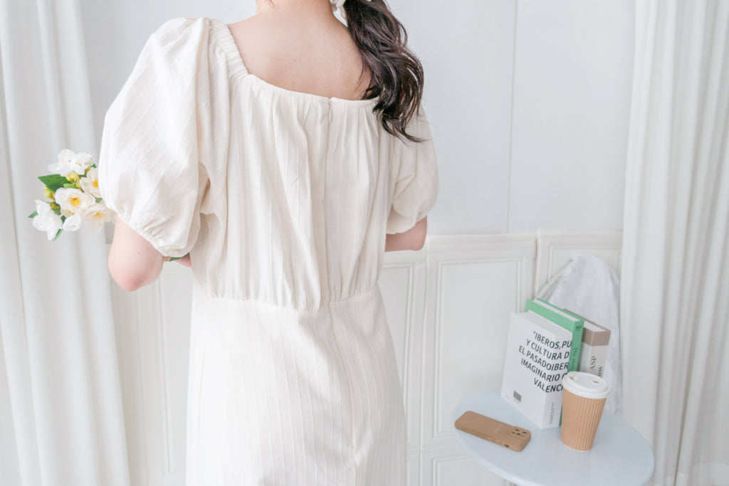 Ivory 復古優雅平領不貼直身條紋連身裙, Dress/ DS9262