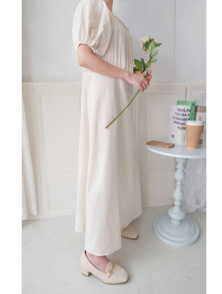 Ivory 復古優雅平領不貼直身條紋連身裙, Dress/ DS9262