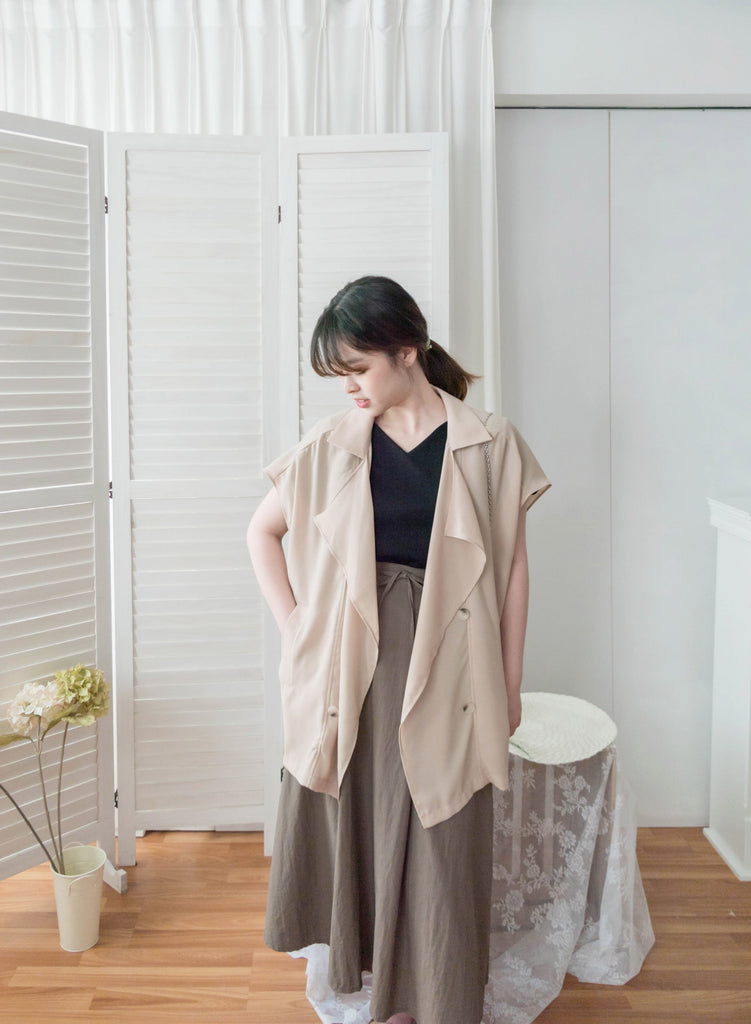 Chiffon 杏色垂感雙排鈕雪紡, Blazer/ CD8119