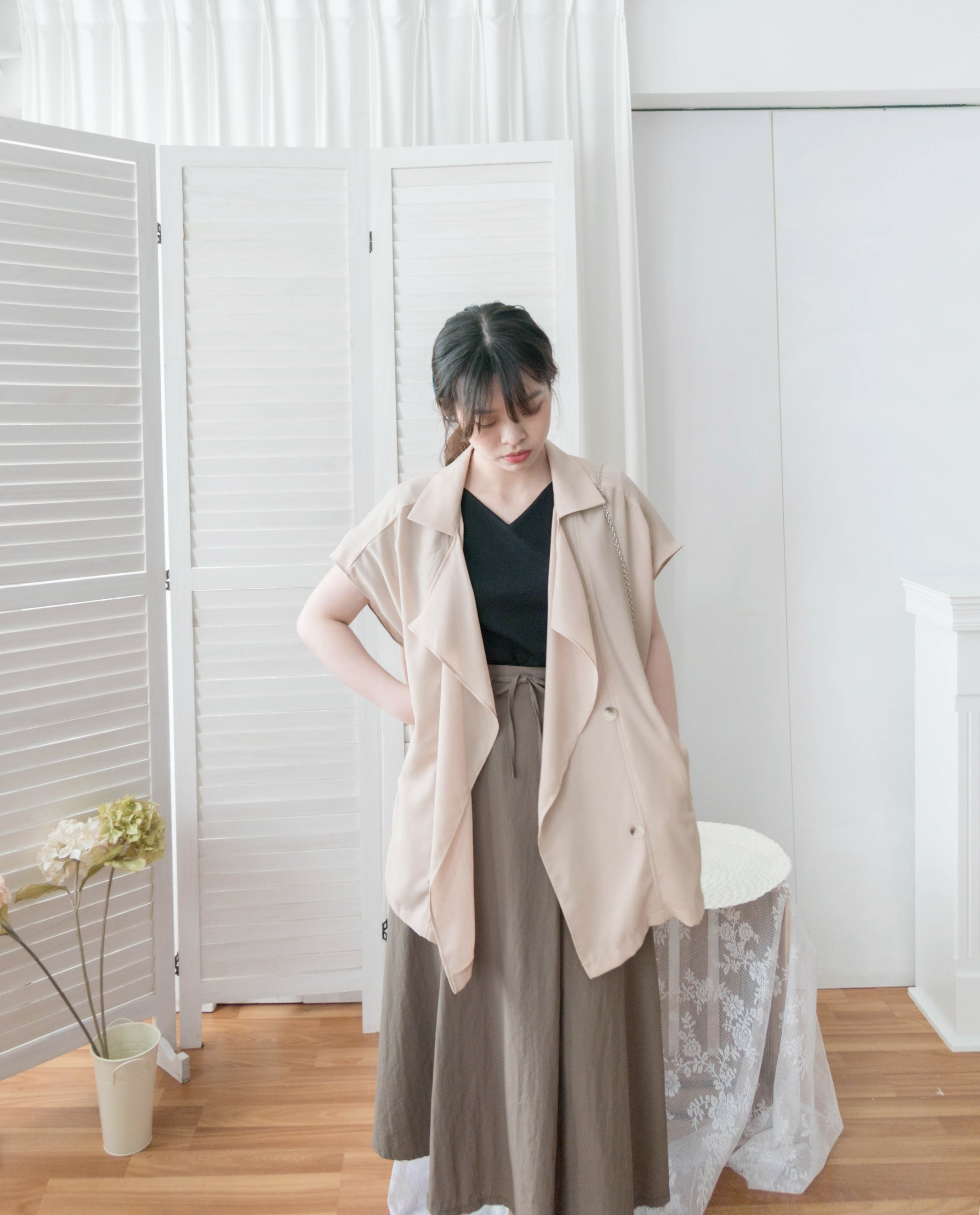 Chiffon 杏色垂感雙排鈕雪紡, Blazer/ CD8119