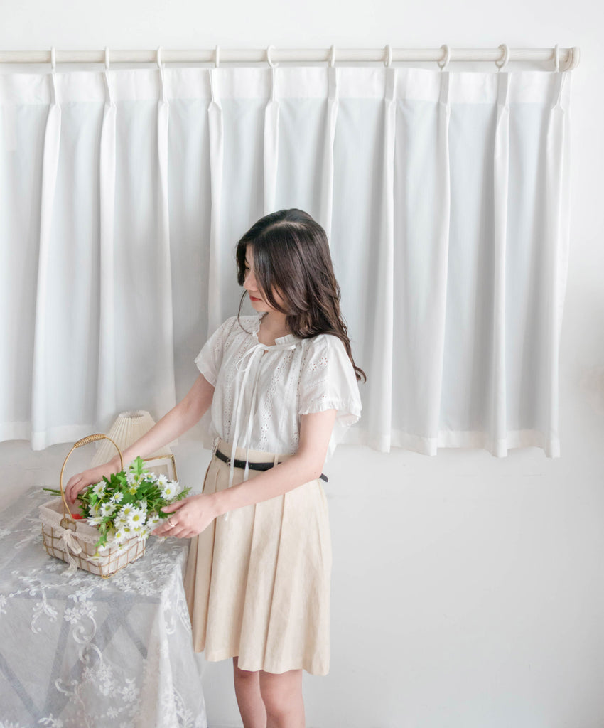 Beige Pleated 杏色腰帶後橡筋百褶修身A字裙, Skirt/ SK8723
