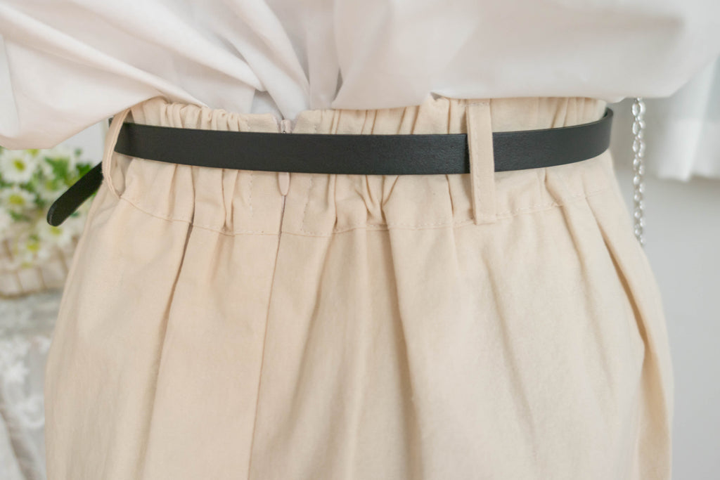 Beige Pleated 杏色腰帶後橡筋百褶修身A字裙, Skirt/ SK8723
