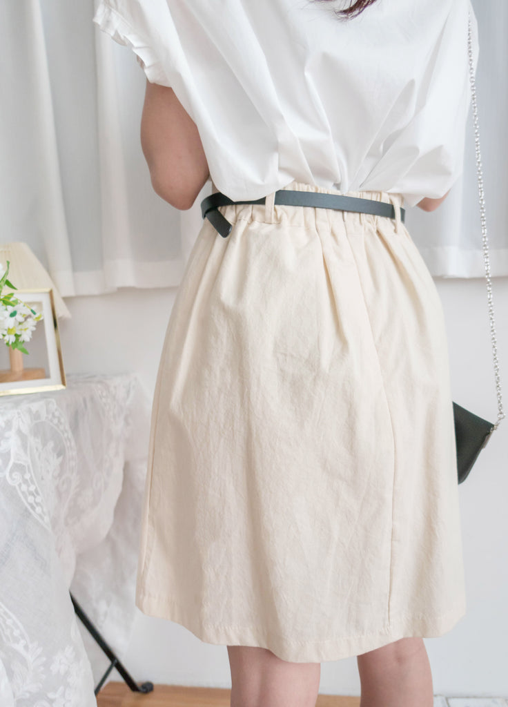 Beige Pleated 杏色腰帶後橡筋百褶修身A字裙, Skirt/ SK8723