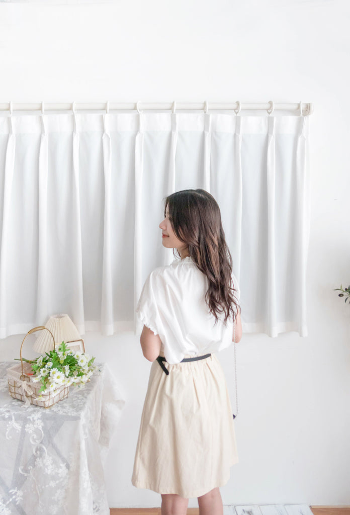 Beige Pleated 杏色腰帶後橡筋百褶修身A字裙, Skirt/ SK8723