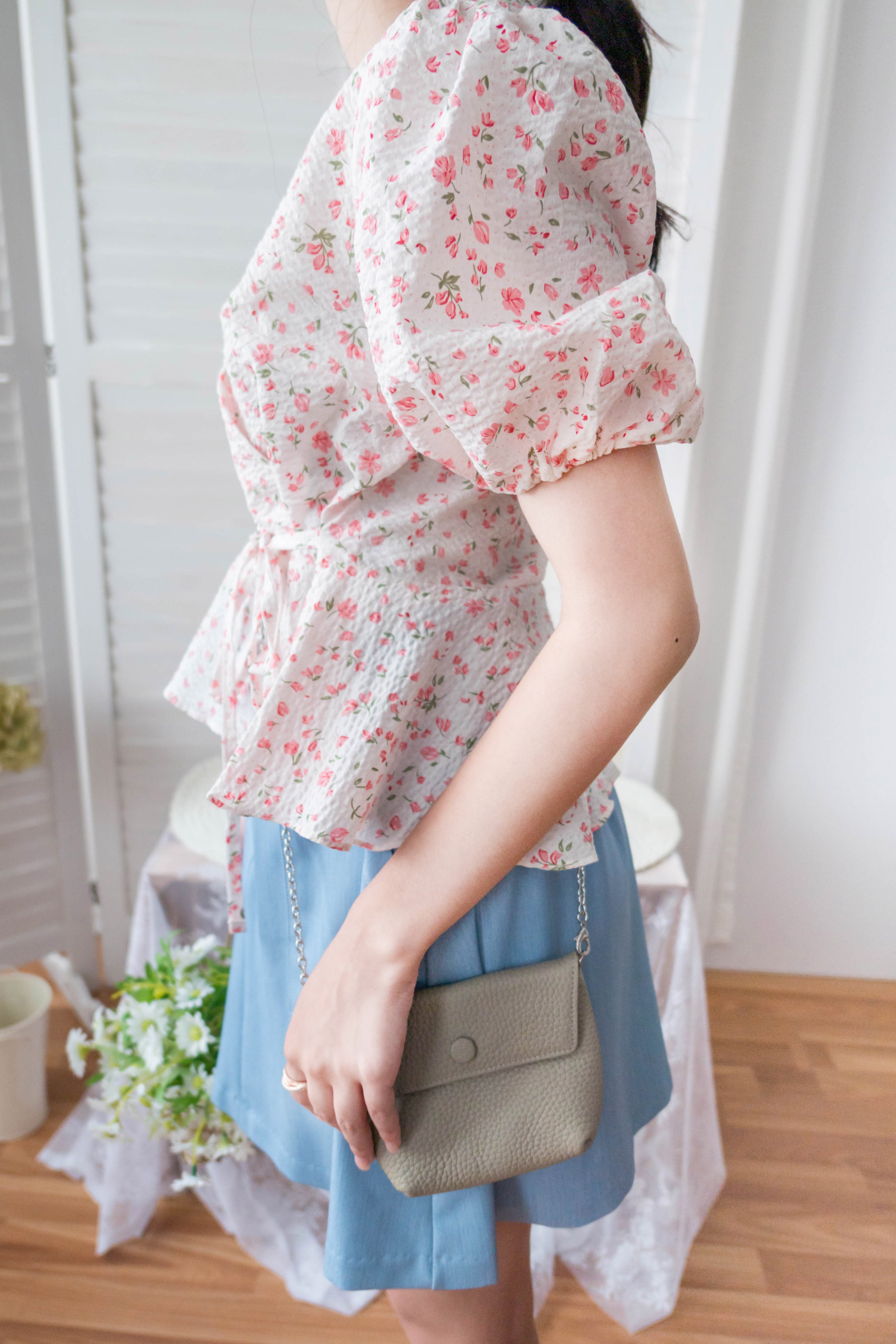 Cherry Sakura 浪漫櫻花點點疊領修腰, Blouse/ BU8958
