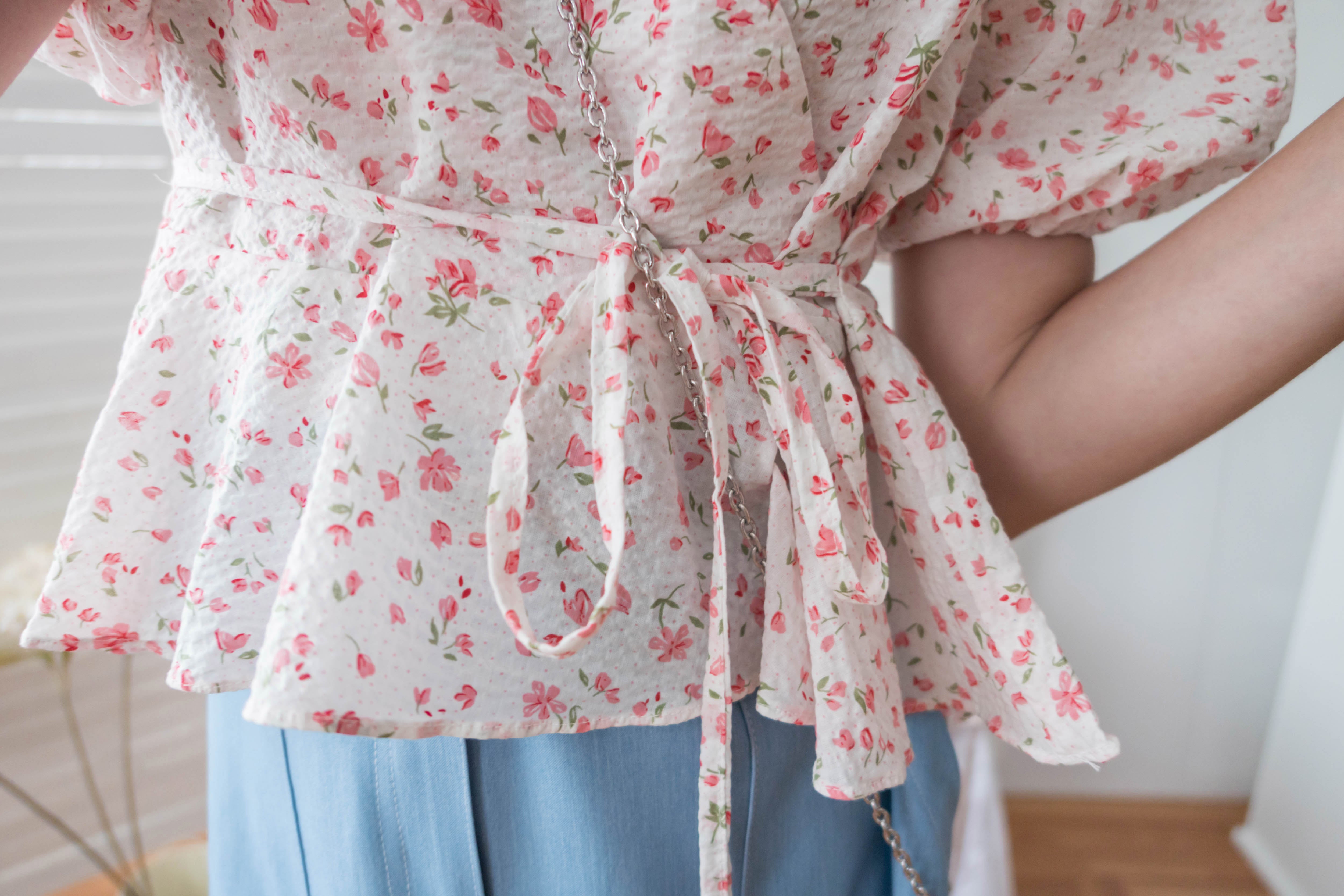 Cherry Sakura 浪漫櫻花點點疊領修腰, Blouse/ BU8958