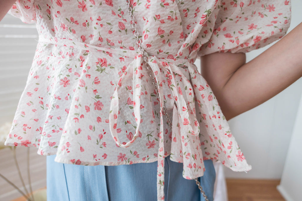 Cherry Sakura 浪漫櫻花點點疊領修腰, Blouse/ BU8958