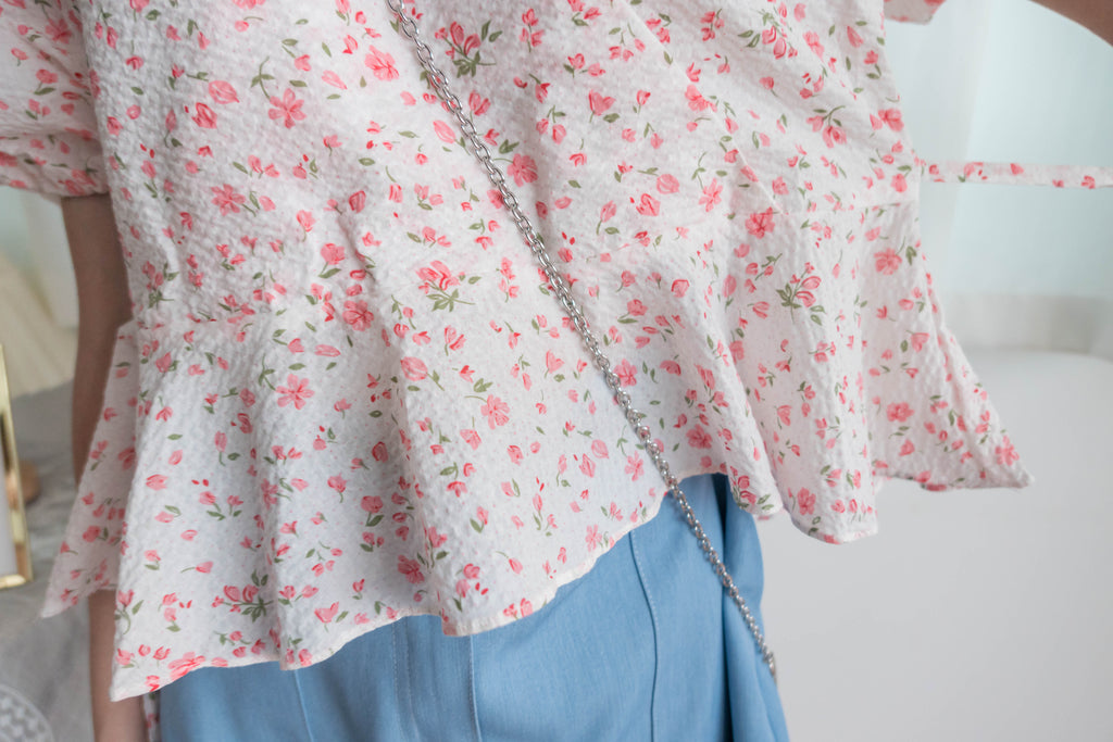 Cherry Sakura 浪漫櫻花點點疊領修腰, Blouse/ BU8958