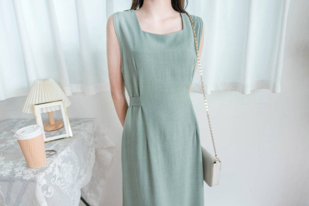 Square Collar 棉麻文青仙氣淺方領修腰, Dress/ DS9301 (湖水綠 MediumAquamarine sold out)