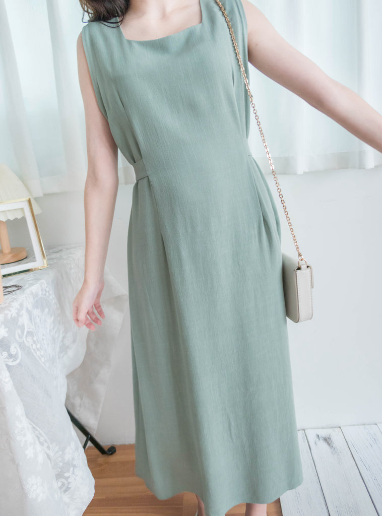 Square Collar 棉麻文青仙氣淺方領修腰, Dress/ DS9301 (湖水綠 MediumAquamarine sold out)