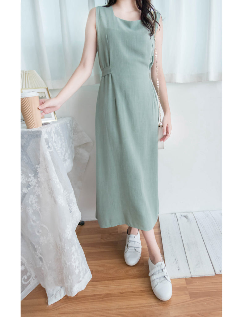 Square Collar 棉麻文青仙氣淺方領修腰, Dress/ DS9301 (湖水綠 MediumAquamarine sold out)
