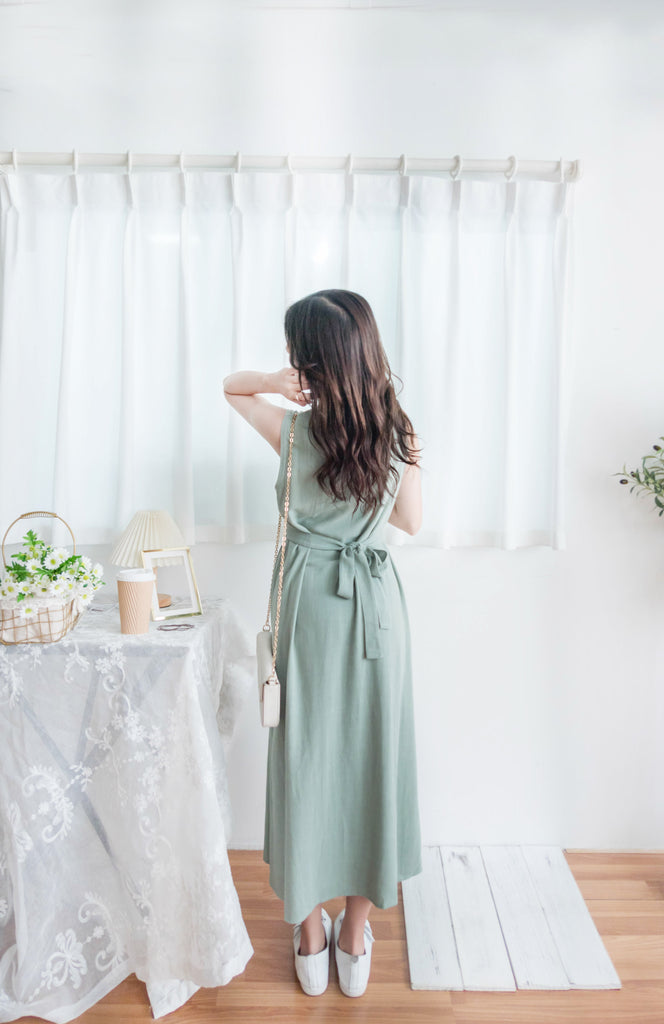 Square Collar 棉麻文青仙氣淺方領修腰, Dress/ DS9301 (湖水綠 MediumAquamarine sold out)
