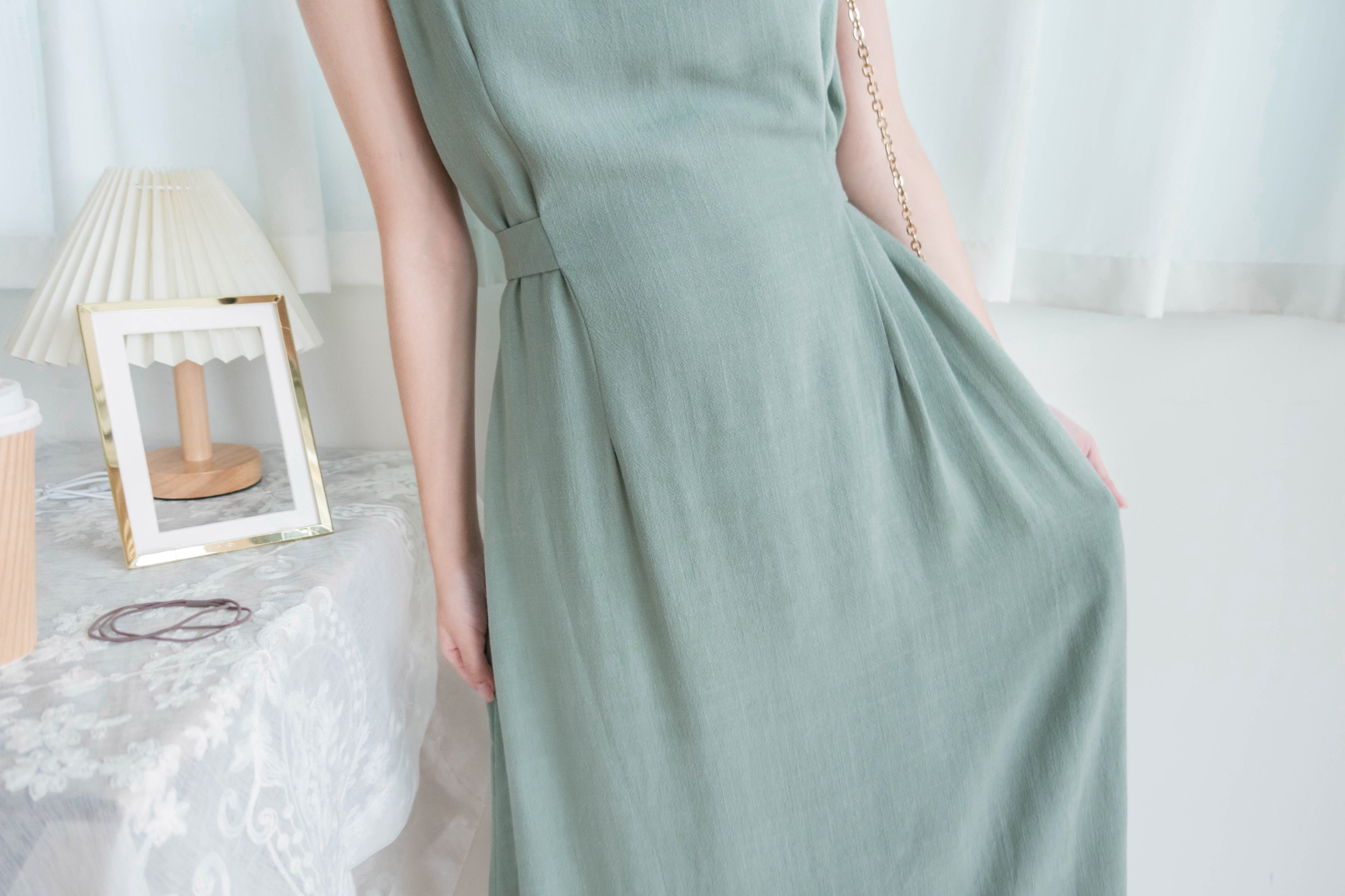 Square Collar 棉麻文青仙氣淺方領修腰, Dress/ DS9301 (湖水綠 MediumAquamarine sold out)