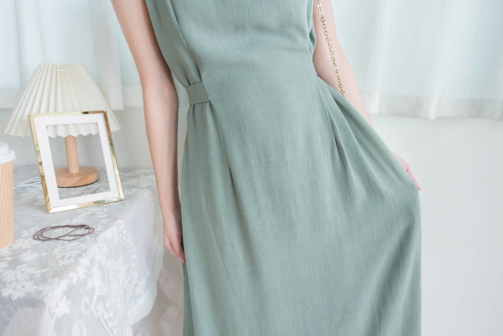 Square Collar 棉麻文青仙氣淺方領修腰, Dress/ DS9301 (湖水綠 MediumAquamarine sold out)