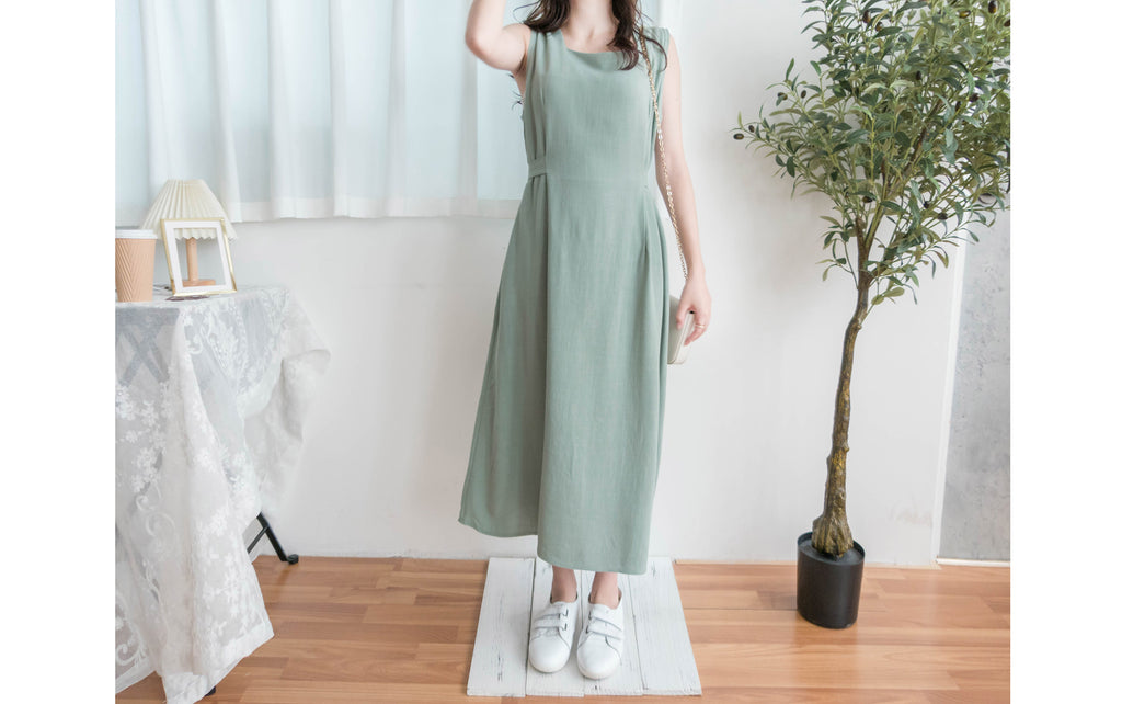 Square Collar 棉麻文青仙氣淺方領修腰, Dress/ DS9301 (湖水綠 MediumAquamarine sold out)