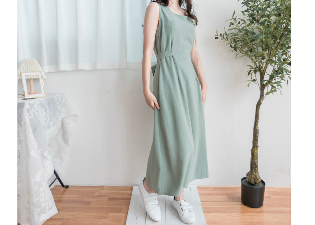 Square Collar 棉麻文青仙氣淺方領修腰, Dress/ DS9301 (湖水綠 MediumAquamarine sold out)