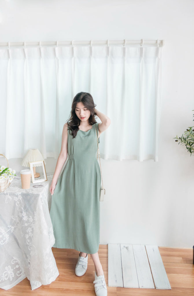 Square Collar 棉麻文青仙氣淺方領修腰, Dress/ DS9301 (湖水綠 MediumAquamarine sold out)