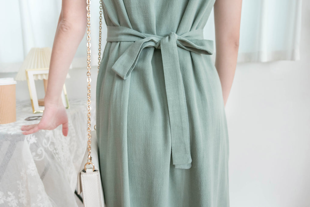 Square Collar 棉麻文青仙氣淺方領修腰, Dress/ DS9301 (湖水綠 MediumAquamarine sold out)